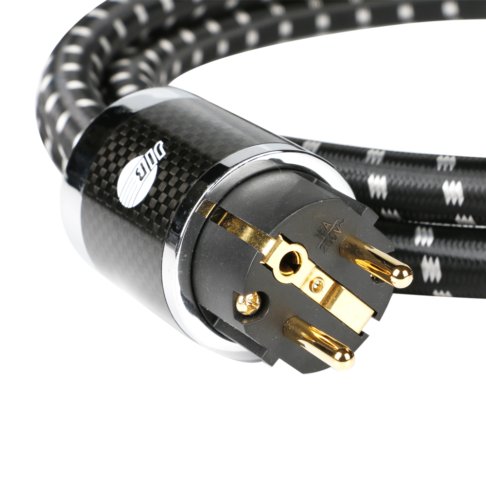 Schuko-Stecker Evolution BLACK.power-16 (BEB-2116-EU) vergoldet, Carbonhülse